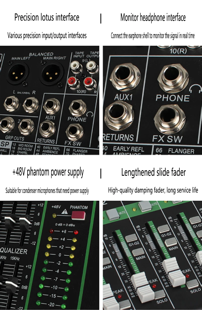 GAX-XS8 Professional Audio mixing console Video & Lighting 8 channels with USB MP3 player mixing console 99 DSP DJ audio console