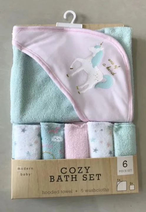 6pcs/set Baby Washcloths Small Infant Towel Set Soft Toddler  Hooded Towel Random Colors Baby Feeding Towels