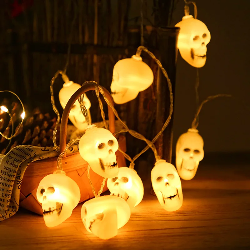 Halloween Decoration LED String Lights Battery Operated Skull Light Strings Indoor Halloween Warm White Halloween String Lights