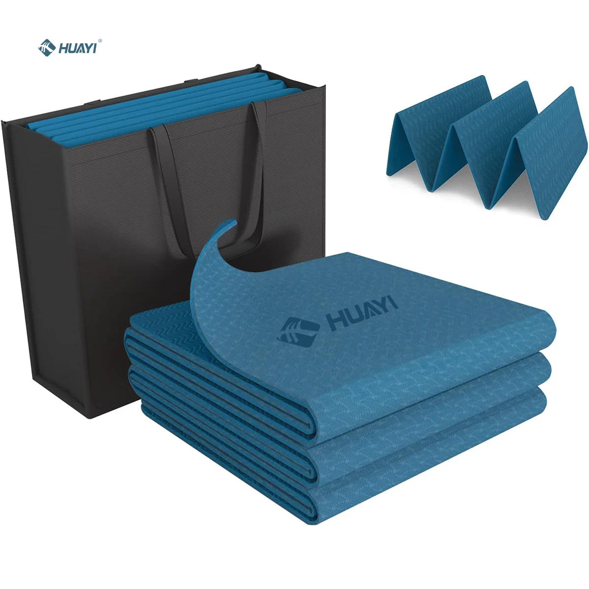 HUAYI PE Foldable Yoga Mat with Tote Bag for Women Men, 1/4 Inch Thick Double-Sided Non Slip Workout Mats for Home