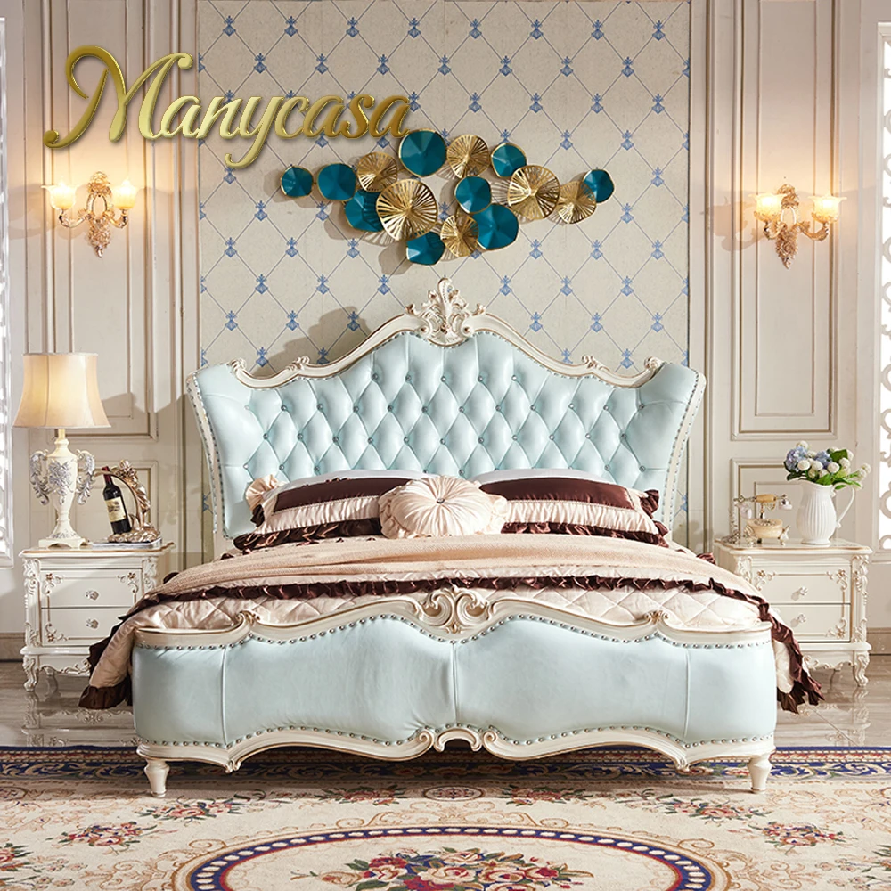 OEM/ODM Bedroom Furniture King Size  Wooden Frame Oak Solid Wooden Leather Bed