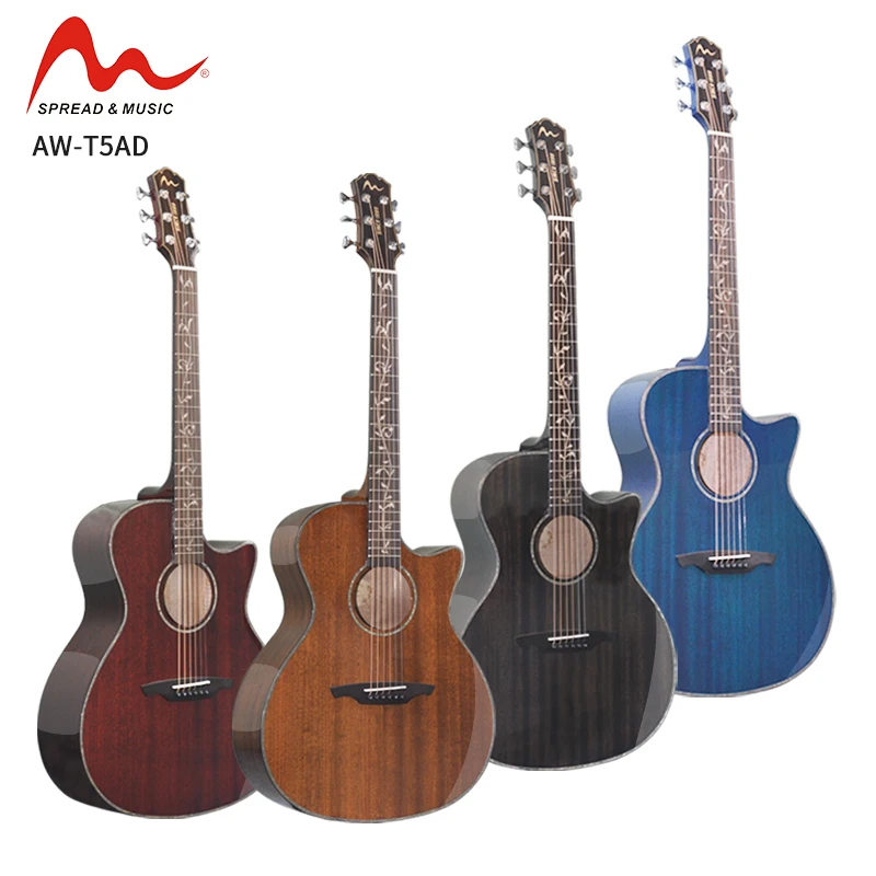 Factory direct high quality 41 inch mahogany solid wood acoustic guitar maple inlay musical instrument