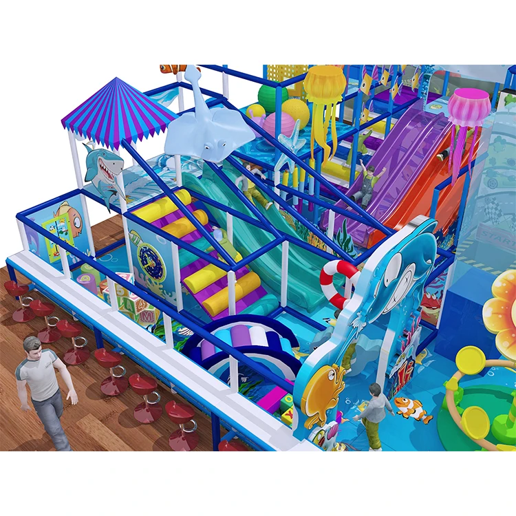 Детская мягкая игровая площадка в океаническом стиле с зоной отдыха