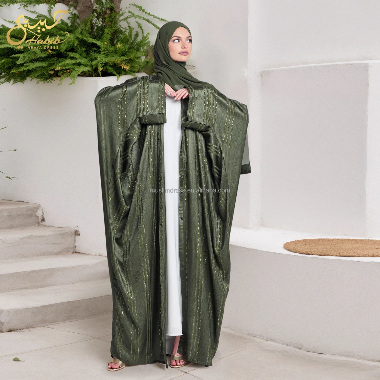 Habib garden green декорированный открытый фараша оптовая продажа на заказ блеск абайский мусульманский Дубай хиджаб Исламская одежда