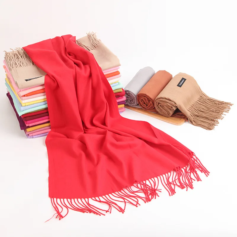 Autumn Winter Wild Double-Sided Cashmere Fringed Scarf European American Style Solid Color Thick Shawl Scarf