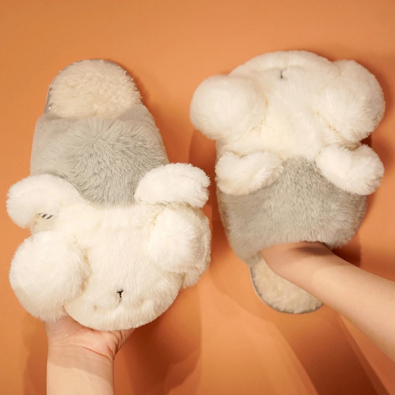 Rabbit bear slippers wholesale soft and fluffy house slippers women low moq custom slippers