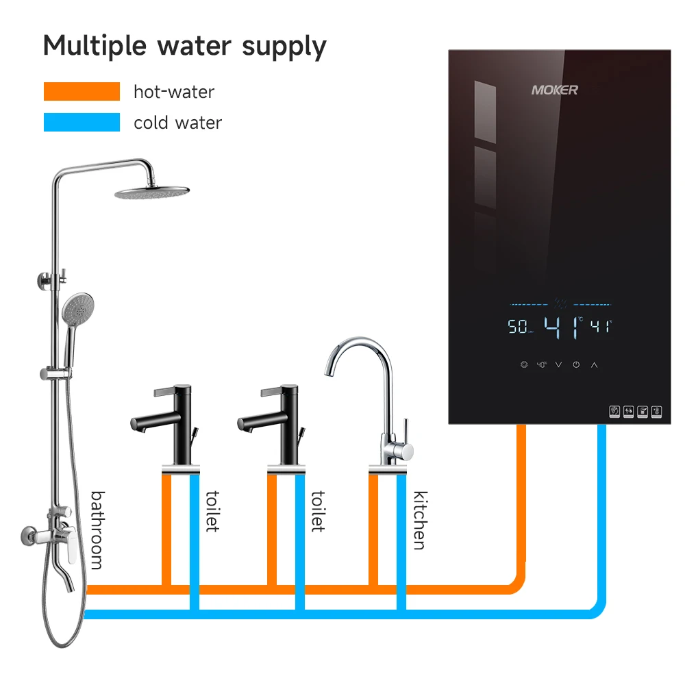 wall mounted multi point bathroom under sink kitchen instant electrical shower tankless electric water heaters  thermostat