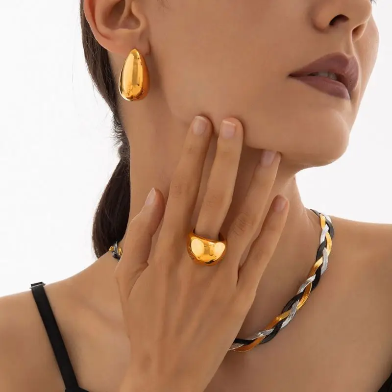 Accessories Women Permanent Jewelry 18k Pvd Gold Plated Stainless Steel Multi-layer Mixed Color Snake Necklace Earring Ring Set