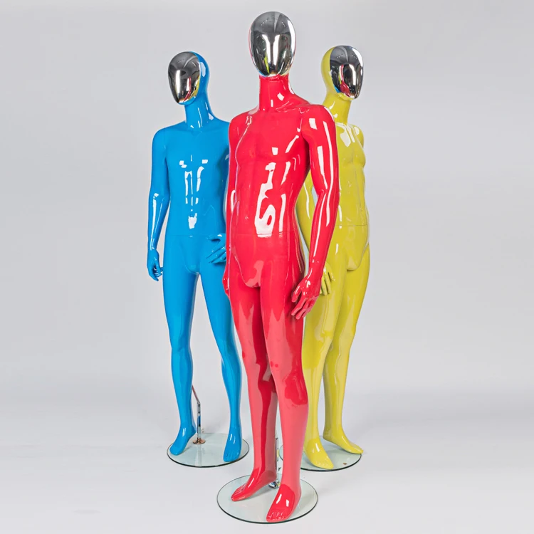 Colorful FRP fashion boutique male mannequin with change-able chrome face