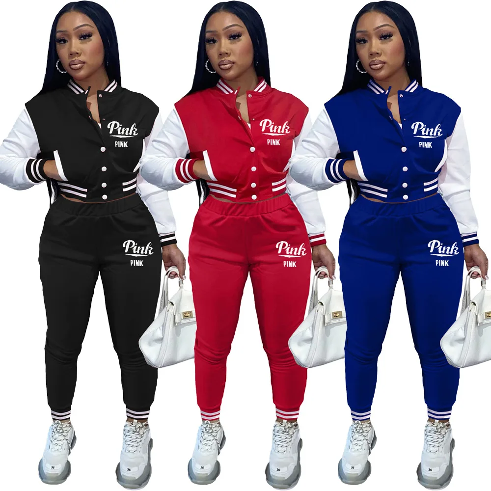 H2592 popular fashion blue stylish American red women clothing hot pink letter baseball jackets black tracksuits