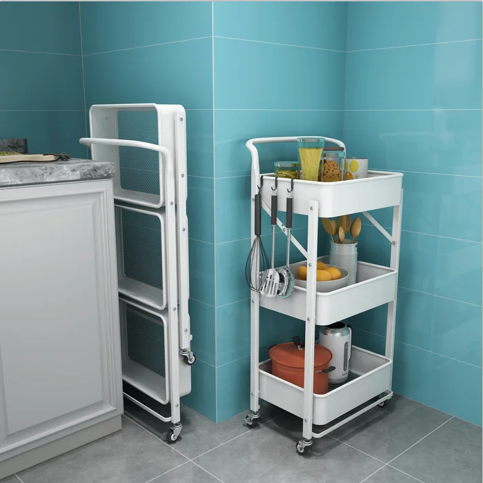 IYANEN 3 Tiers Rolling Utility Cart Home kitchen Mobile Storage hand Trolley 3 tier Square basket platform Cart