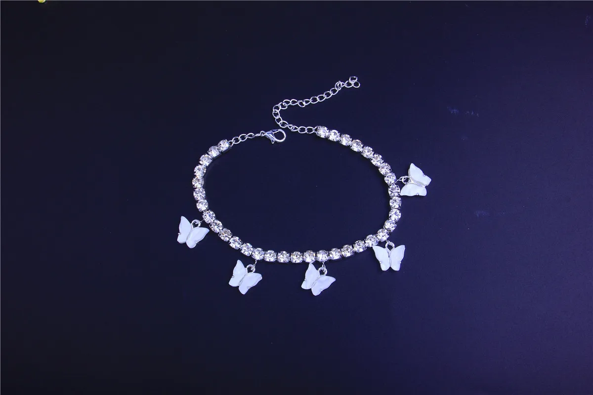 Acrylic Rhinestone Anklet Resin Butterfly Pendant Jewelry Beach Vacation Shiny Anklet for women