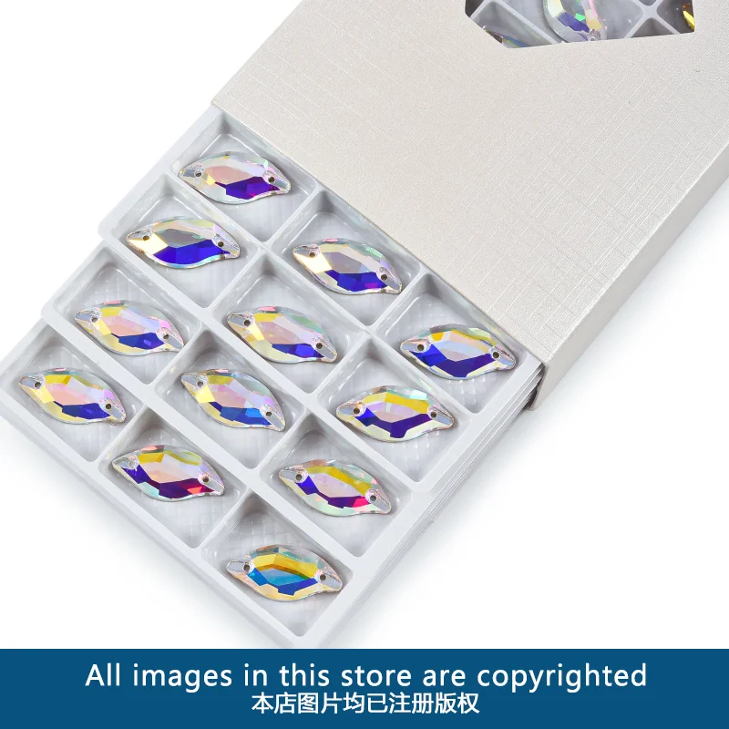 OLeeya K9 Quality Leaf Sewing Gemstone  AB Crystal Sparkle Glass Flat back Sew on Rhinestone For Garment Accessories