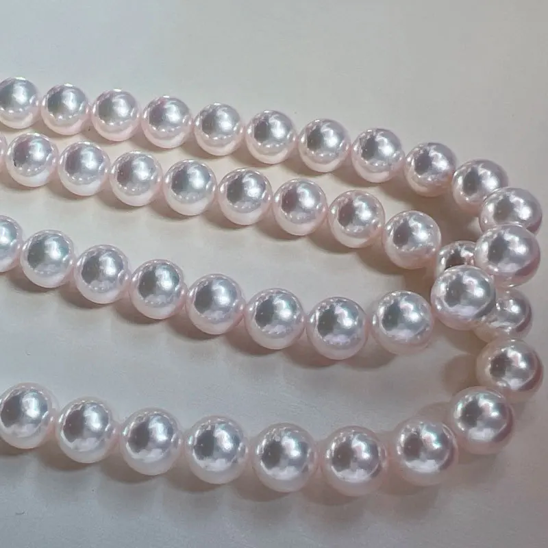 6-8mm AAA round sea pearl string strand beads natural white fine quality 16 inches japanese akoya seawater pearls