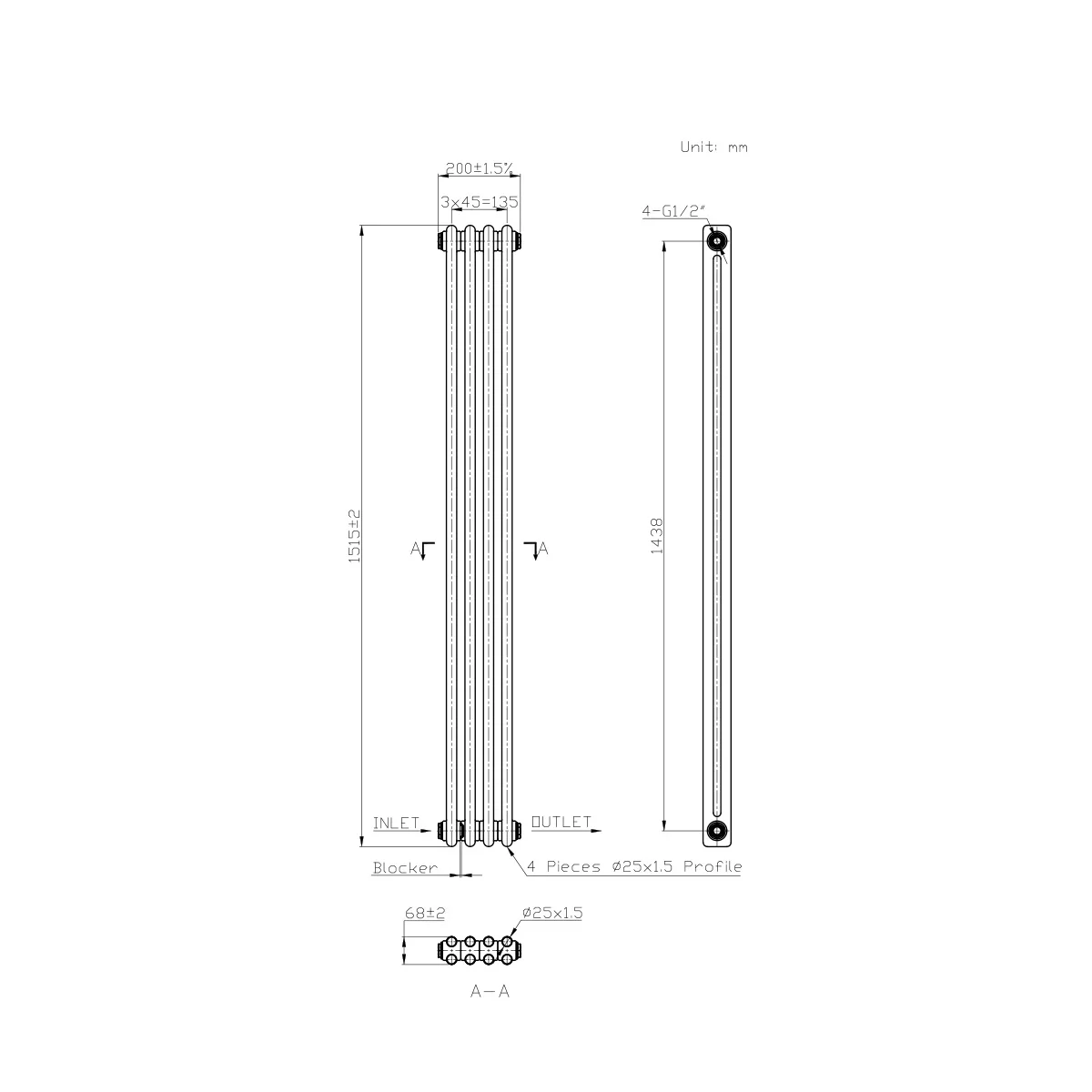 Bathroom and Living Room Anthracite 2/3 Column Radiator High Quality Wholesale Room Low-carbon Steel for Home Mid Steel 130-0434
