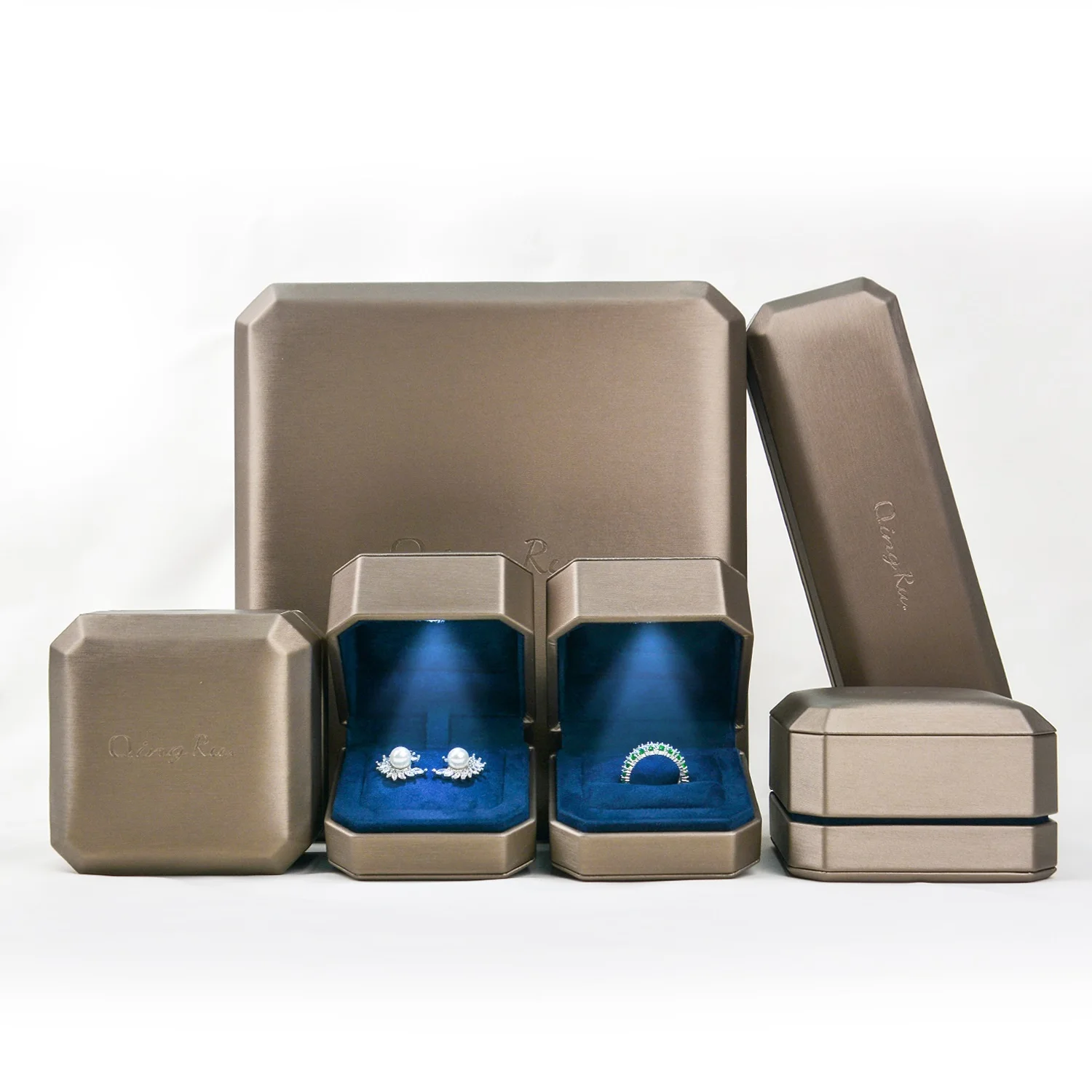 Wholesale Luxury PU Gift Jewellery Boxes Custom LED Jewelry Box Packaging Bracelet Necklace Earring Ring Box
