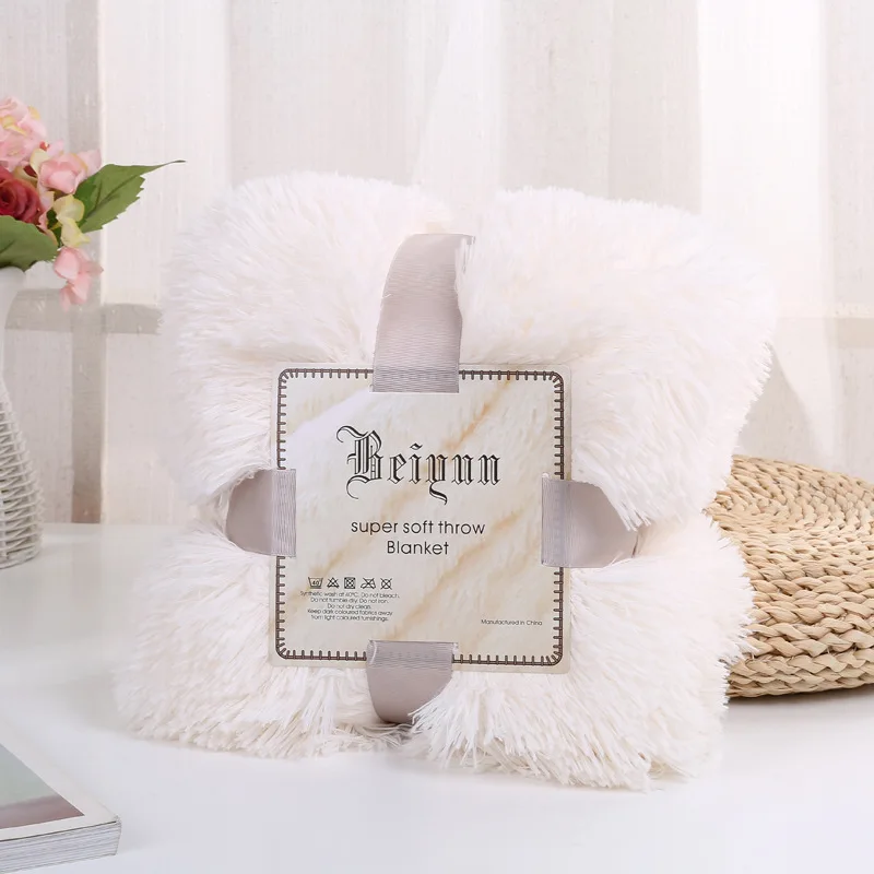 Solid Color Fluffy PV Long Plush Fleece Blanket Super Soft Luxury Faux Fur Throw for Bedding