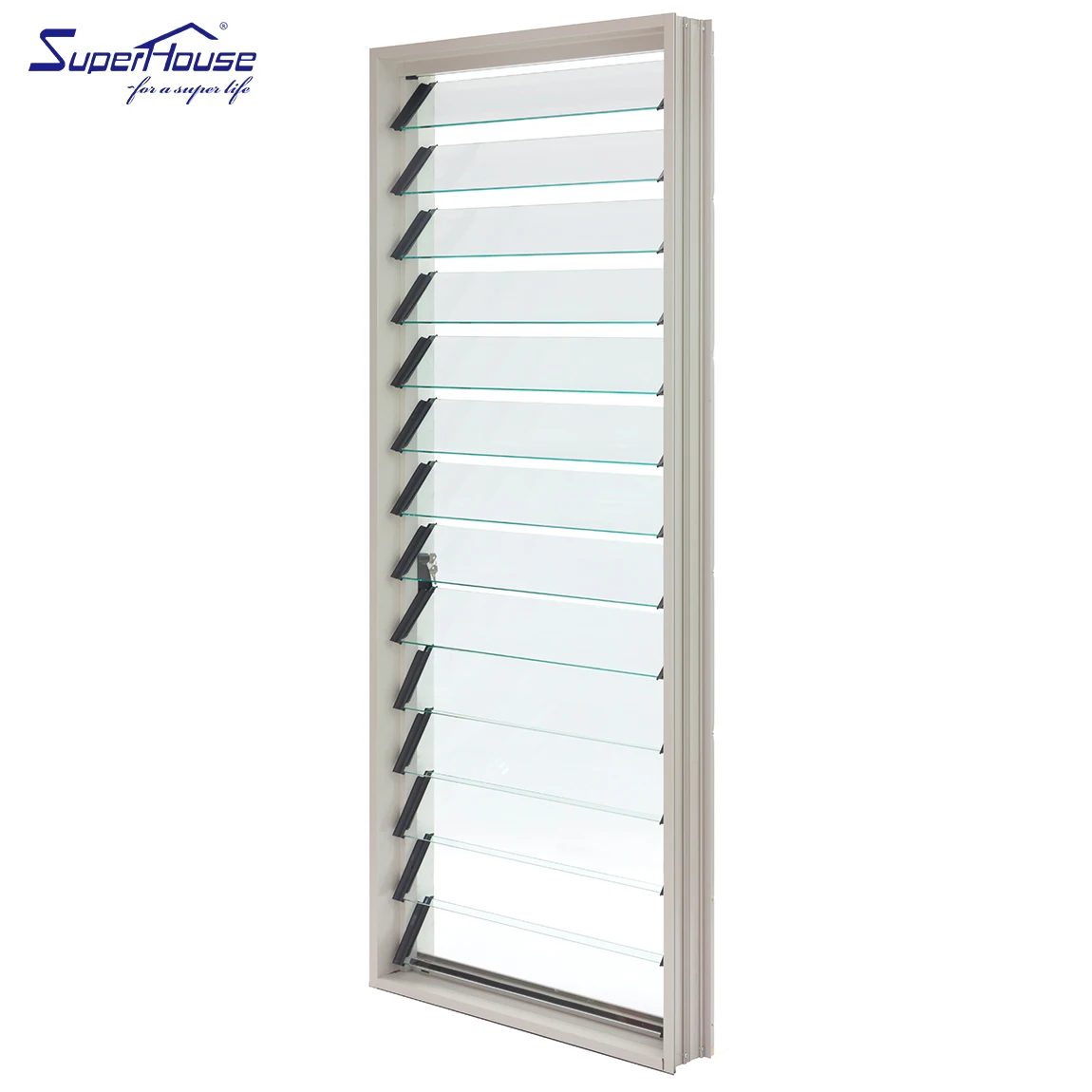 Exterior Glass Louvre White  Aluminum Frame Louver Frosted Air Ventilation Windows Rainproof Adjustable Shutter