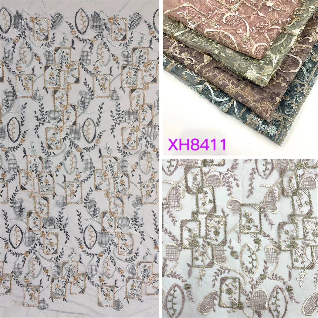 Latest Design Hand Embroidery Net Fabric African Materials Fabric 100% Polyester For Garment