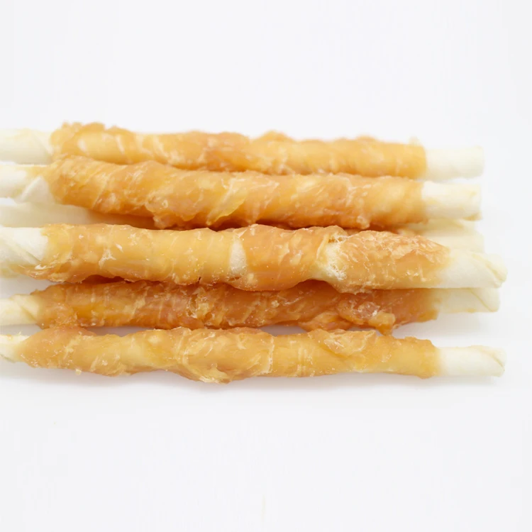 
China popular production chicken rawhide wrap flour sticks pet snack prices 