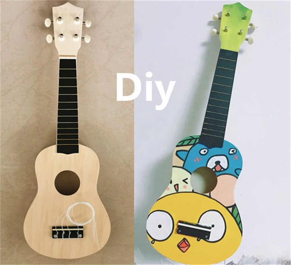 Лидер продаж; Новые стильные 21-дюймовое укулеле DIY ручной работы смонтированные картина миниатюрная гитара акустический