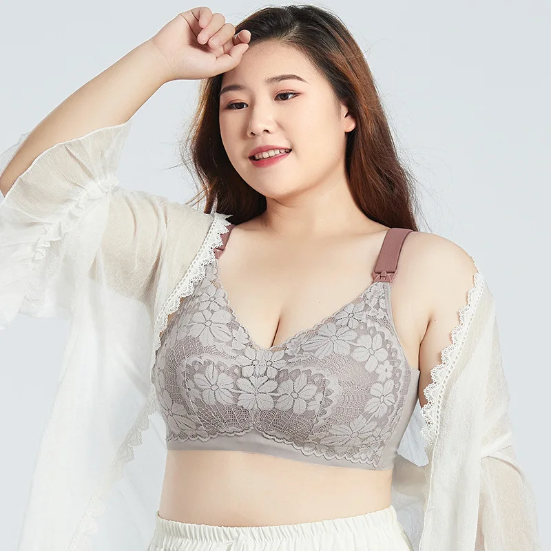 Hot Sale Everyday Plus Size Push up Stretch Full Coverage Gathering Thin Bralette Ice Silk Nursing Bra Underwear Women