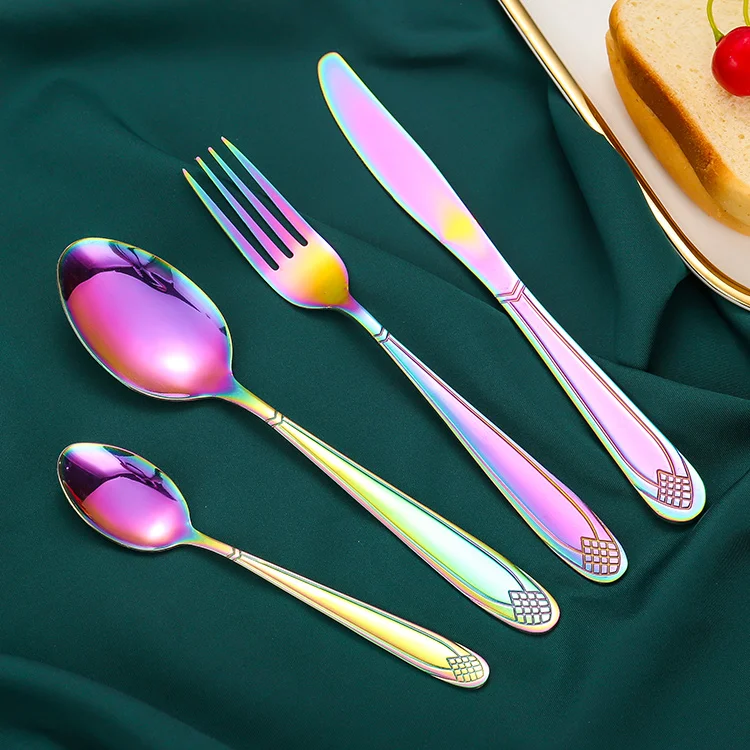Amazon Best Selling Luxury Gold Stainless Steel 4 Pieces Cutlery Sets Flatware Spoon Fork Knif With Gift Box