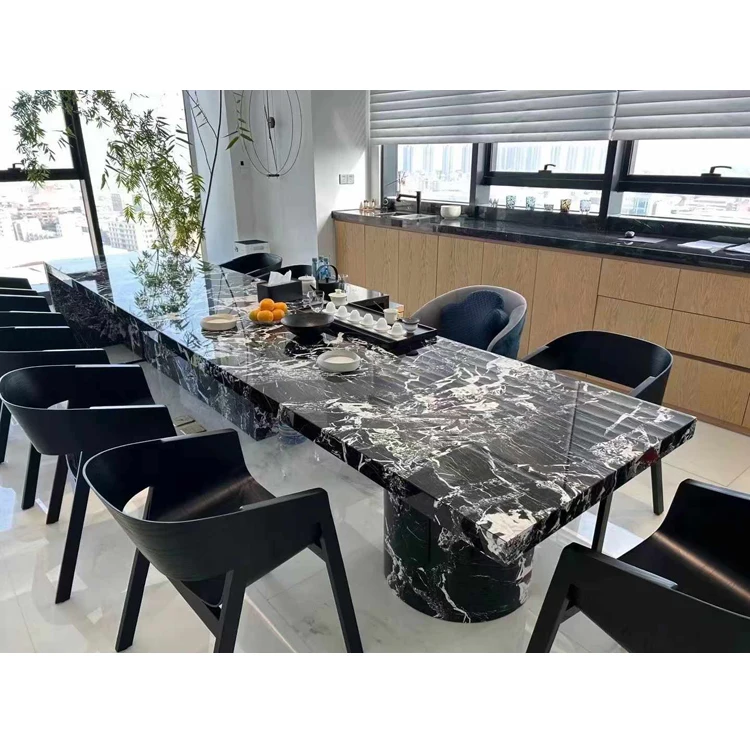 Роскошный мраморный стол черный кварцитовая плита прямоугольник обеденный