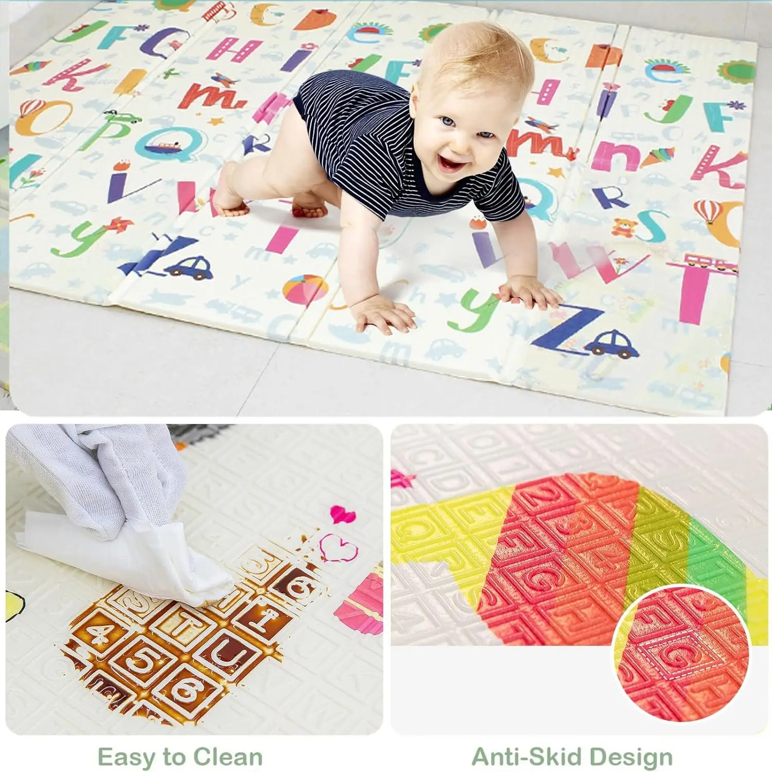 HS Children Double Sided Non-Toxic Educational Toy Large Cartoon Pattern Foldable Floor Pad Carpet Xpe Foam Baby Play Mat