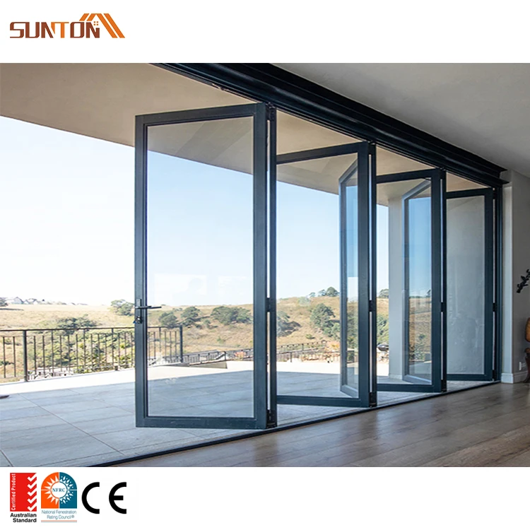 Customized home hotel villa houses outdoor patio balcony sliding folding doors modern black aluminium glass bifold door for sale