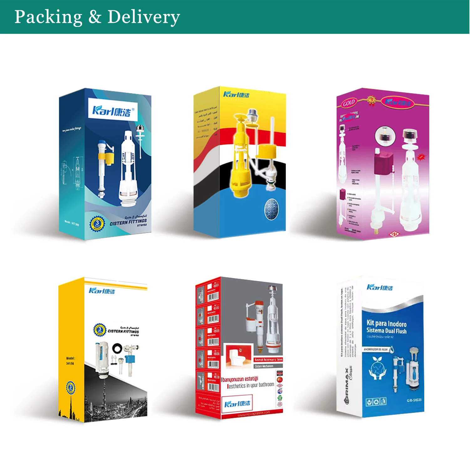 Toilet tank fittings KJ-313 two-piece PP high quality dual-flush toilet cistern fittings