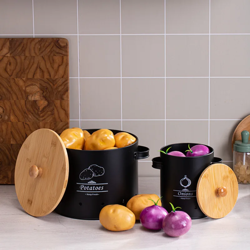 Kitchen Household Potato Light-proof Storage Tank Vegetable Breathable Bamboo Lid Onion Garlic Fresh-keeping Box