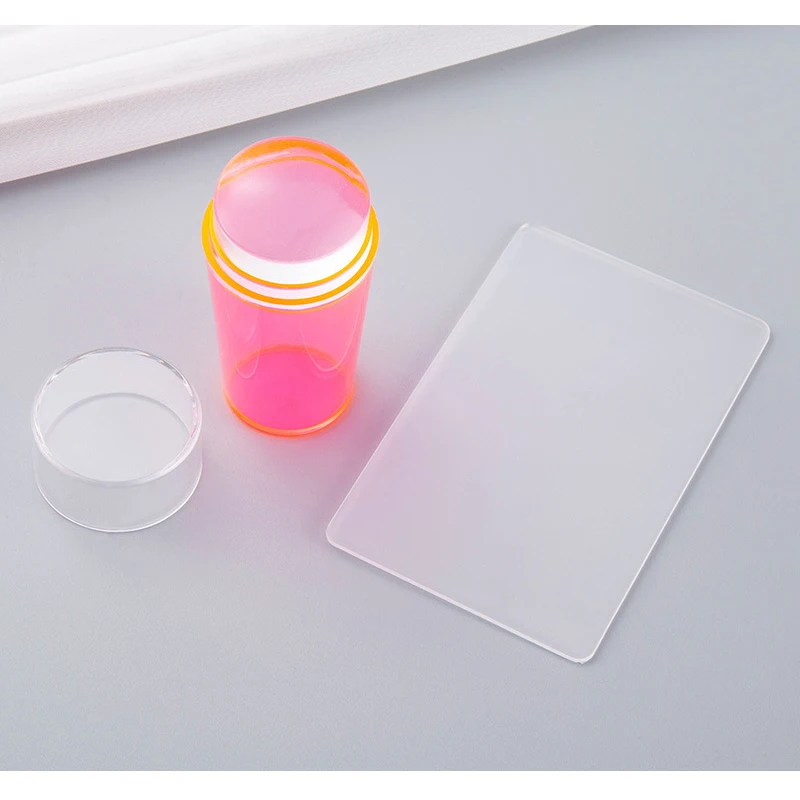 Hot Sell Silicone Color French Nail Art Stamping Kit For Manicure Plate Stamp Polish Stencil Template Seal Stamper Scraper Pink