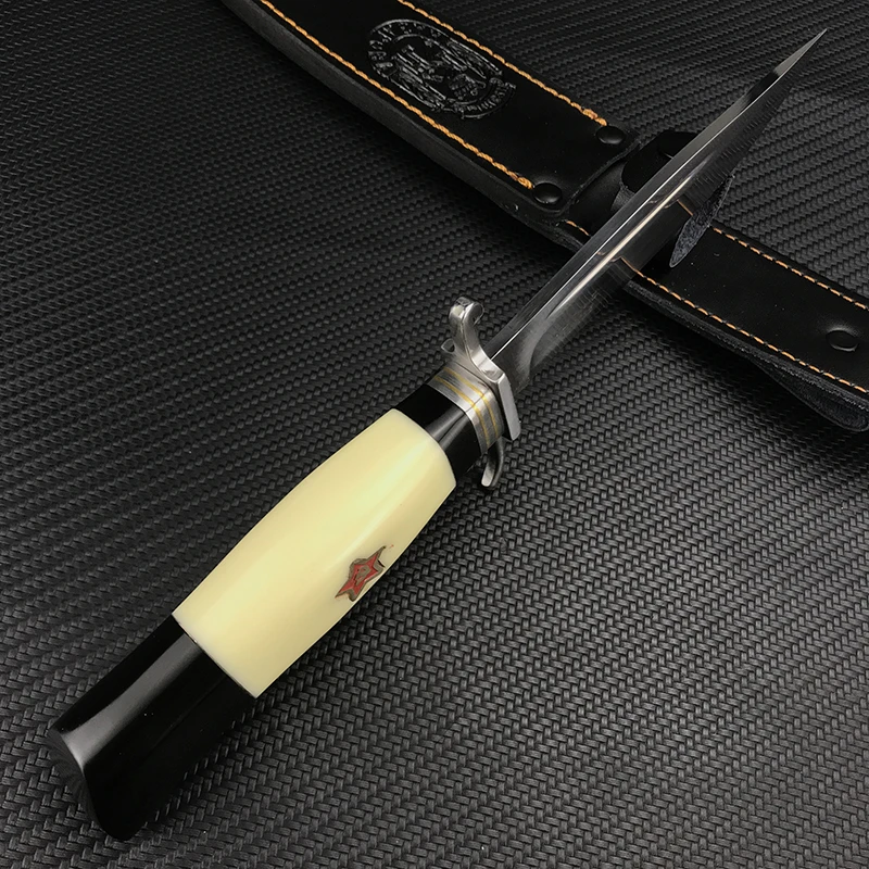 Russia Outdoor EDC Resin Handle Fixed Blade Knife Camping Tactical Hunting Knives with Leather sheath