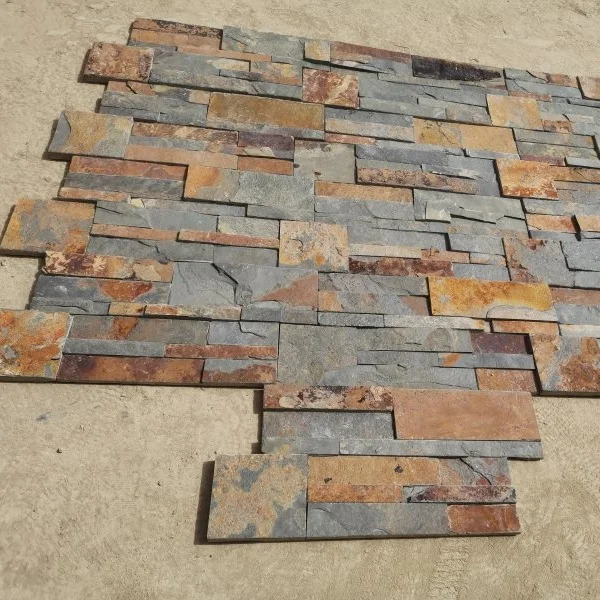 Natural rusty slate format ledgestone wall panel S shape