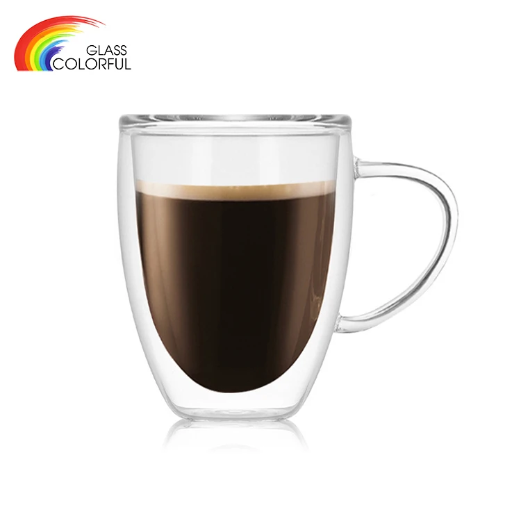 Double wall glass cup drinking coffee cups with handle borosilicate drinking 350 450ml borosilicate glass cup