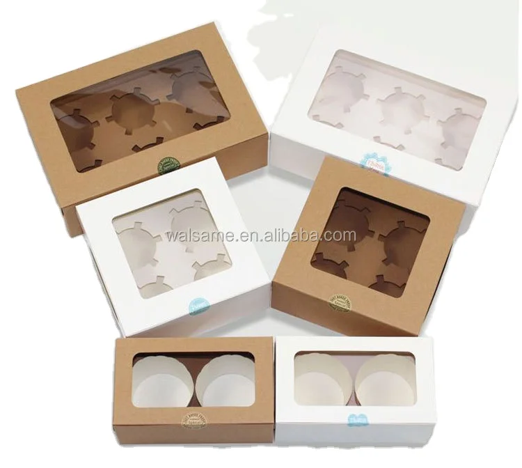 Cupcake Boxes with PVC Window Bakery Packaging Cupcake Carrier for Dessert Box 6/12 Holes White Paper Food Cake Box Customized