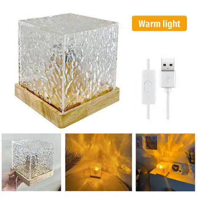 Dynamic Water Ripple 16 Colors Remote Night Light Acrylic Home Touch Desk Lamp LED Crystal Water Cube Lamp