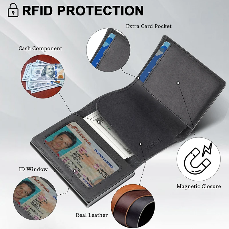 Новый Rfid всплывающий минималистичный Алюминиевый металлический бумажник из ПУ кожи визитная карточка воздушная бирка складной с зеркалом