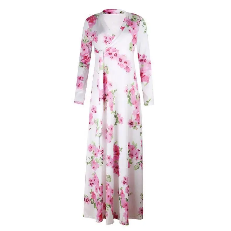 Plus Size Women Clothing Floral Print Long Sleeve Maxi African Split Dress for Women 5XL