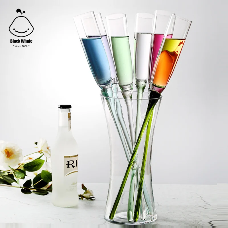 wholesale Creative beach style 6 Long stem champagne glass with 1 bottle Glass Cape Goblet Cup  cocktail wine glass set