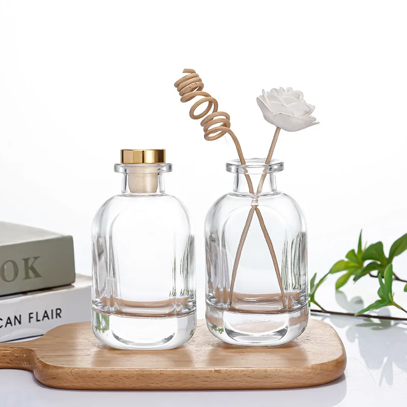 Custom reed diffuser glass bottle 200ml 100ml empty brown wood plug diffuser bottle for essential oils