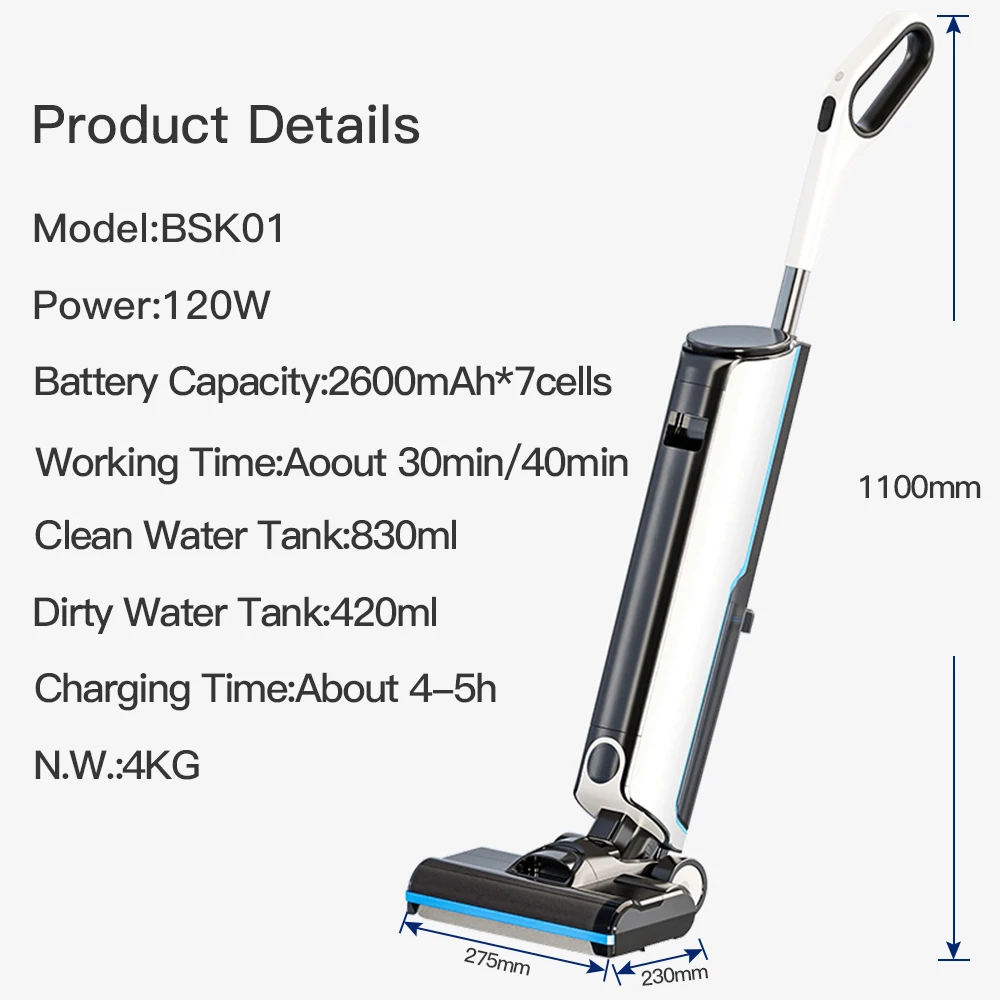 BSK01 Cordless Vacuum Mop All in One Combo,LCD Display for Hard Floors and Sticky Messes