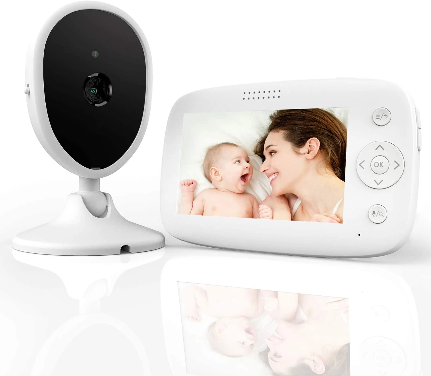 2021hot sale HD LCD audio night vision temperature 4.3 inch white camera wireless  power sensor adapter baby monitor