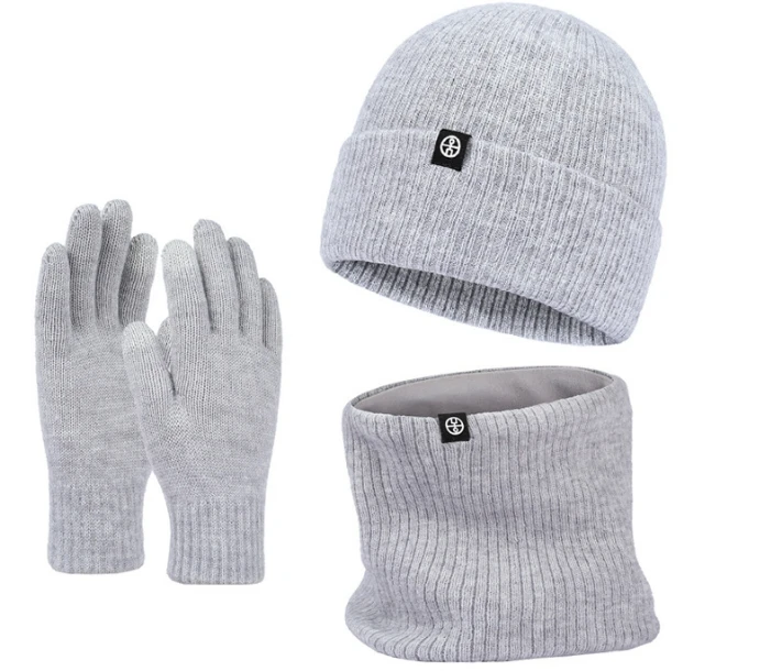 Autumn and winter alpaca wool warm woolen hat cross-border explosive hat bib gloves three-piece thick knit cap