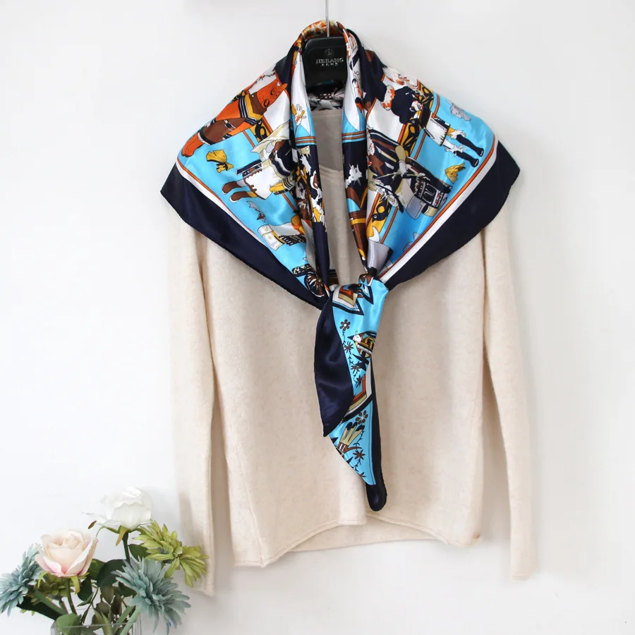 Индивидуальная шелкография или цифровая печать, Большая квадратная модная шаль, банданы для женщин и женщин