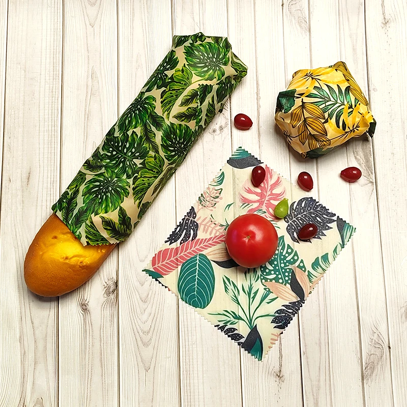 In stock BSCI factory green leaves best reusable cling beeswax food storage wrap