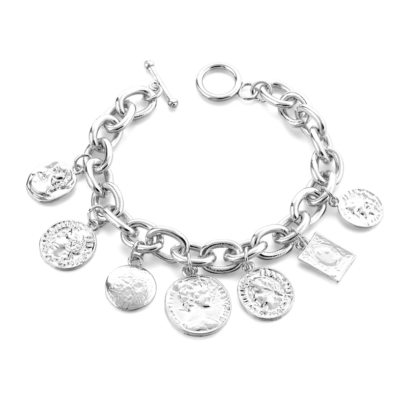 
Hot Punk Style Hip Hop Copper Coin Head Coin Coin Alloy Bracelet Bracelet Accessories Female 