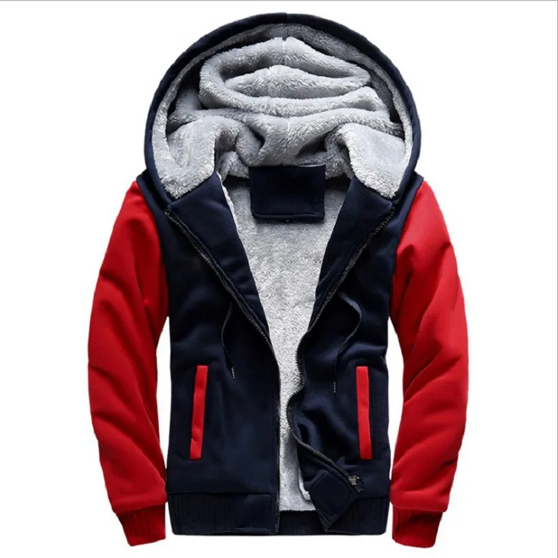 mens heavyweight hoodie low moq customizing plush lined thick coat winter plus size zip up mens hoodies sweatshirts