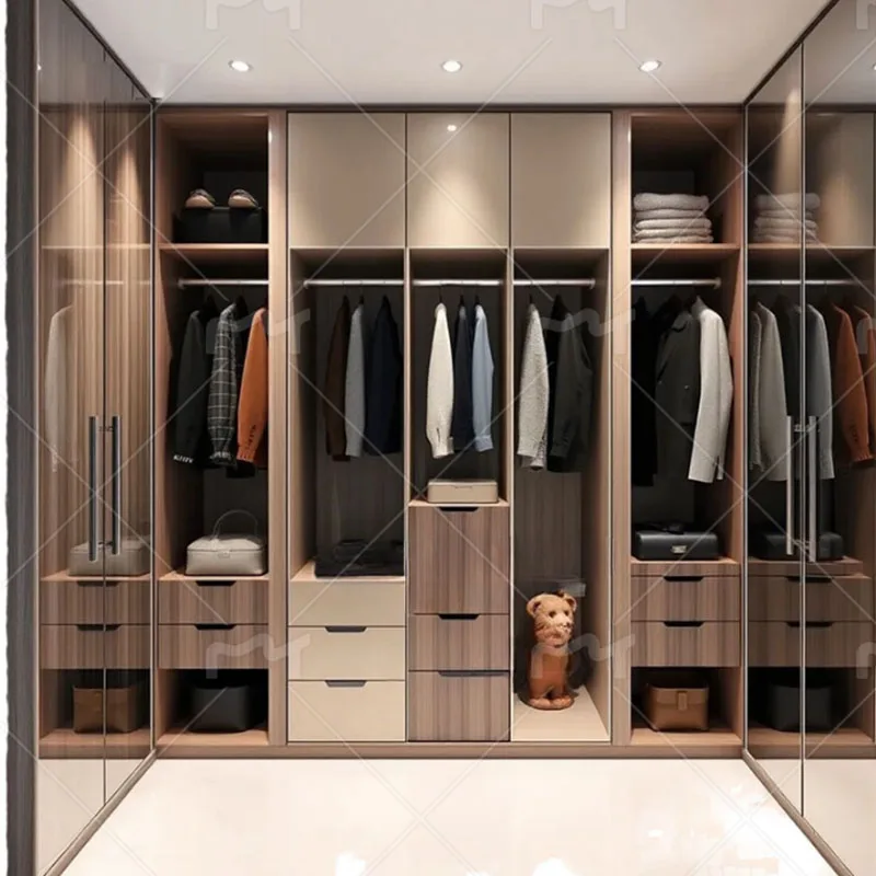 Luxury Wooden Wall Walkin Wardrobe Closets System Furniture Design Modern Bedroom White High Gloss Solid Wood Walk in Closet